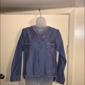 SHIKKA embroidered chambray button down shirt